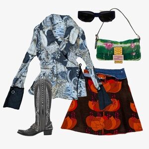 Evalinka Long Sleeve Wrap Blouse Asymmetrical Y2K Made in Italy V-neck Ties